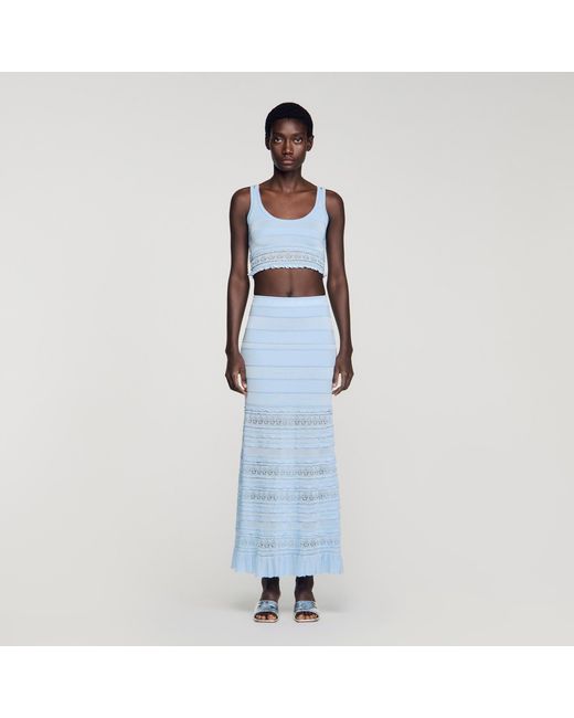Sandro Blue Pointelle Knit Maxi Skirt