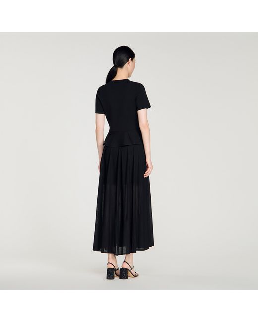Sandro Black Peplum Knit Maxi Dress