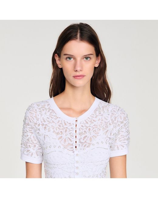 Sandro White Beaded Knit Maxi Dress