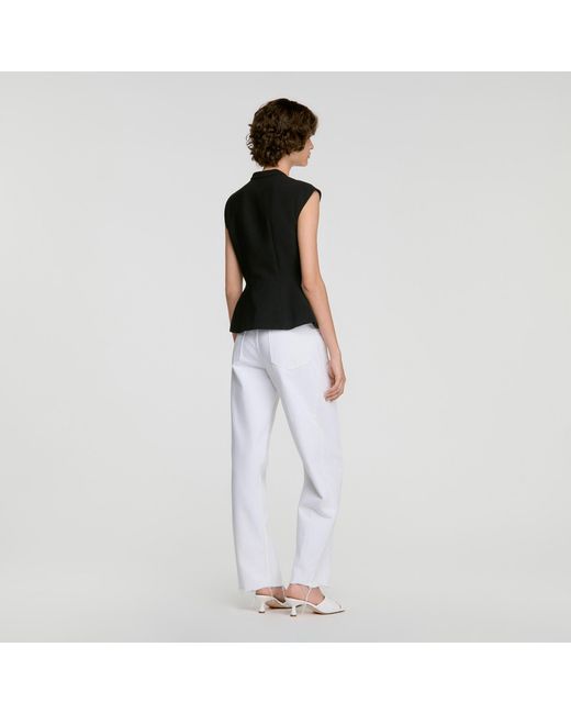 Sandro White Buttoned Peplum Top