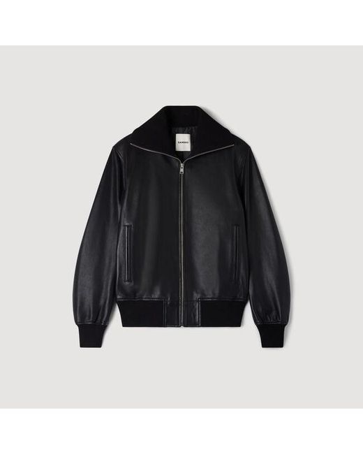 Sandro Blue Zipped Leather Jacket for men