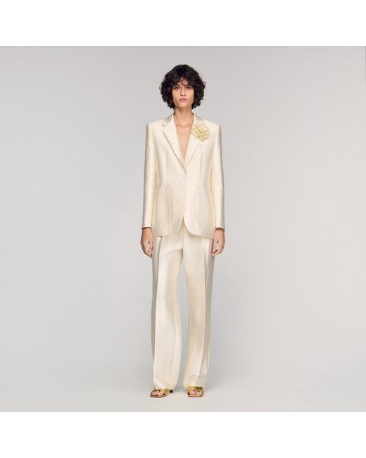 Sandro Natural Satin Jacket With Flower Detail