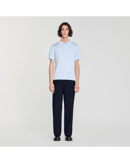 Sandro Blue Short-Sleeve Knitted Polo Shirt for men