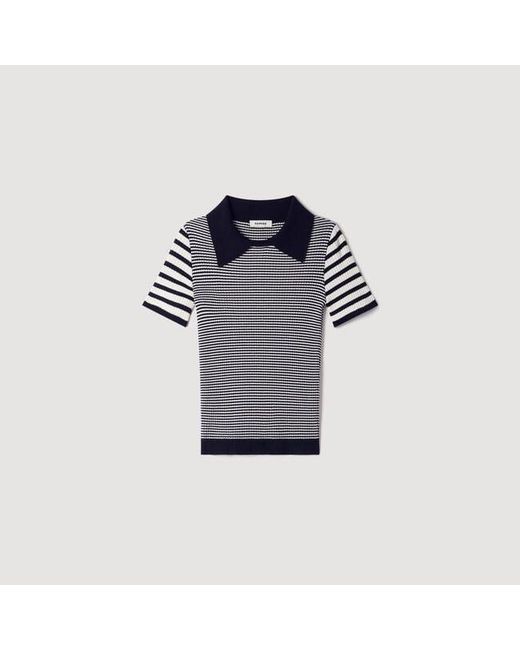 Sandro Blue Striped Polo-Style Jumper