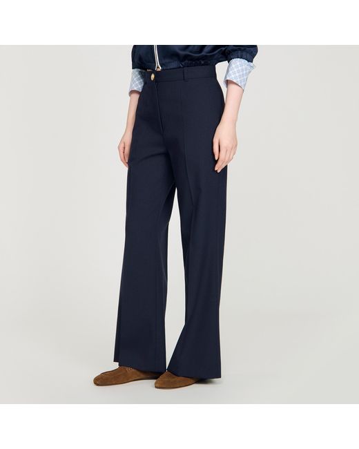 Sandro Blue Wide-Leg Wool Trousers