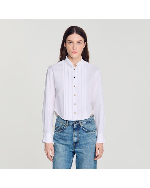 Sandro Blue Pleated Shirt With Origami Collar
