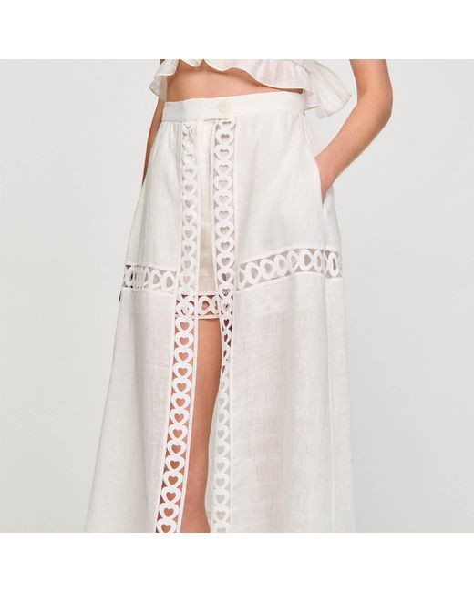 Jupe short longue en lin melange Sandro en coloris Blanc Lyst