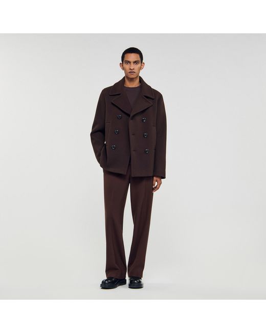 Sandro Black Wool Pea Coat for men