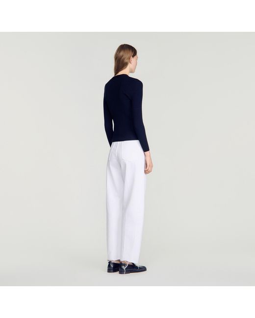 Sandro Blue Cardigan With Lace Panel