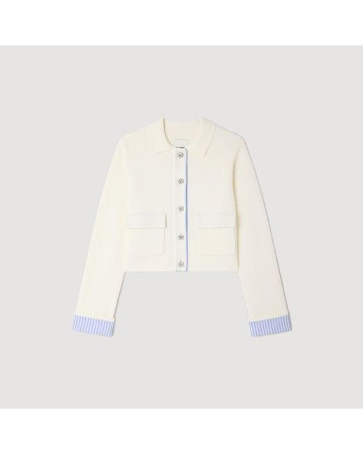 Sandro Blue Wool Cardigan With A Polo Collar