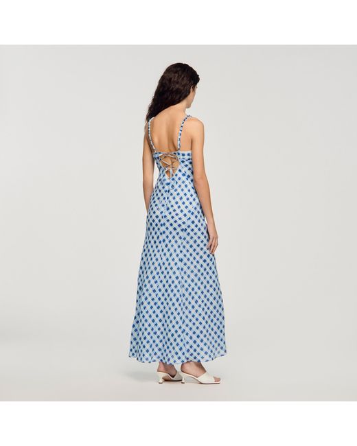 Sandro Blue Gingham Linen Maxi Dress