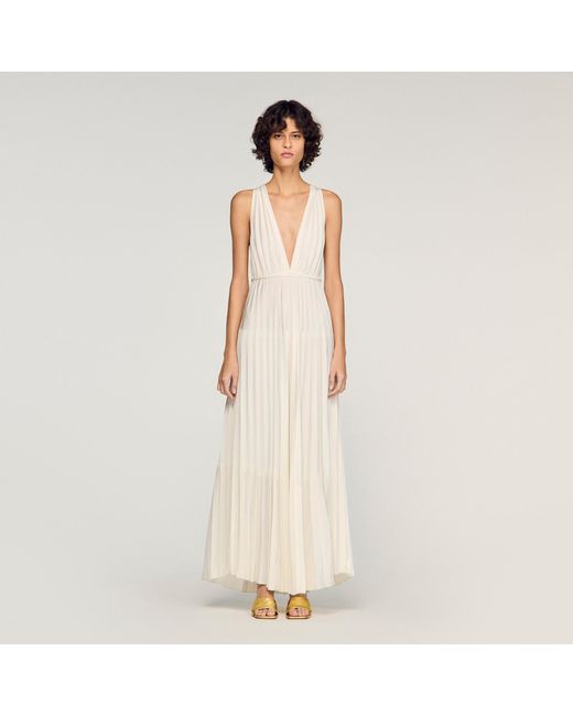 Sandro Natural Pleated Maxi Dress