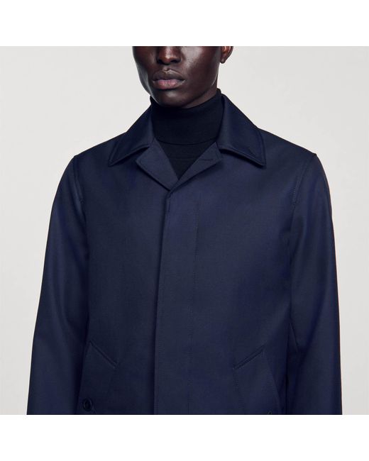 Sandro Blue Waterproof Technical Fabric Coat for men