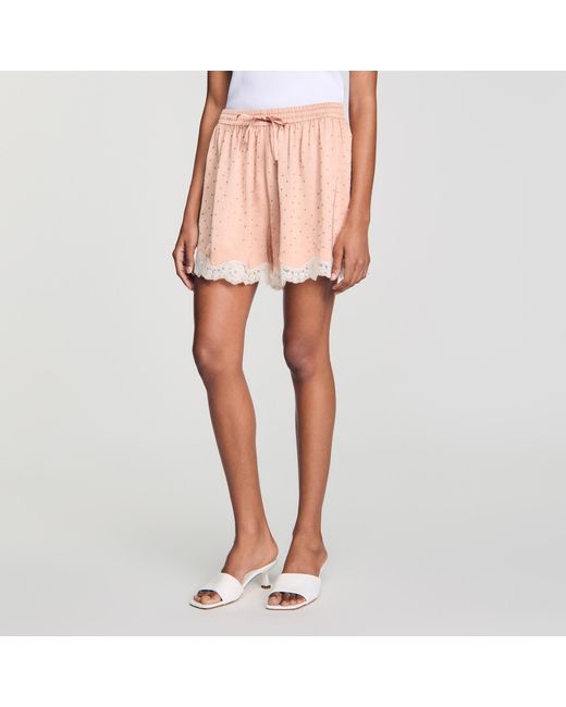 Sandro Blue Rhinestone Shorts With Lace