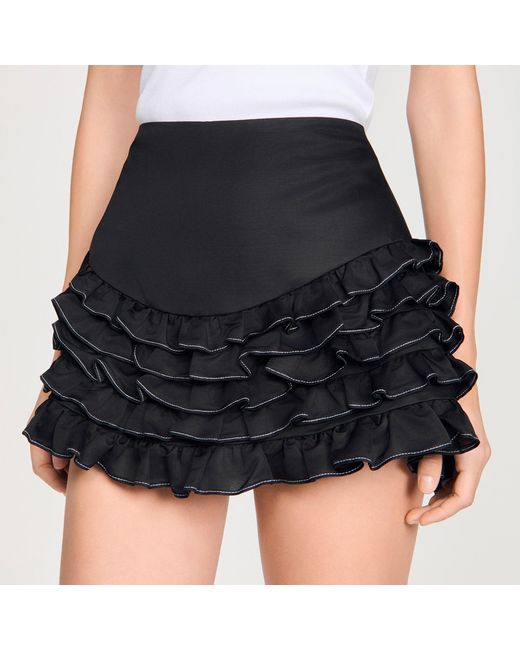 Sandro Black Ruffled Skort With Topstitching
