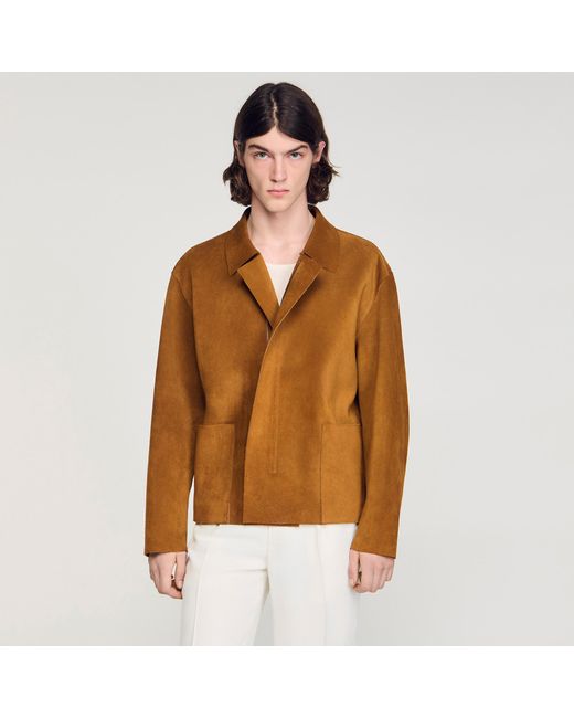 Sandro White Split Leather Jacket for men