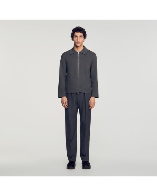 Sandro Blue Zip-Up Knit Cardigan for men