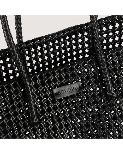 Sandro Black Woven Tote Bag With Patch for men