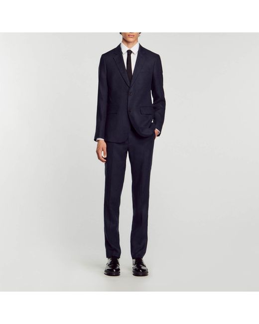 Sandro Blue Virgin Wool Suit Jacket for men
