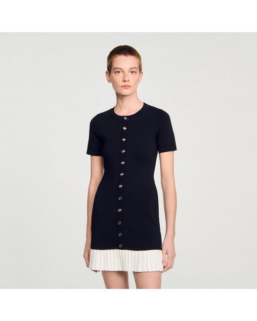 Sandro Black Pleated-Hem Mini Dress