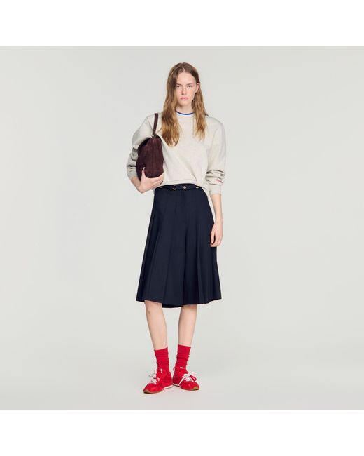 Sandro Blue Long Pleated Wool Shorts