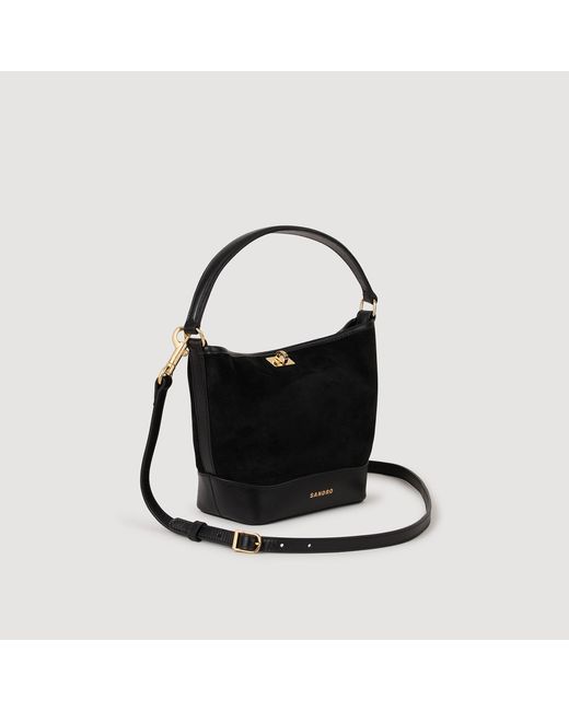 Sandro Black Mini Tangoso Suede And Leather Bag