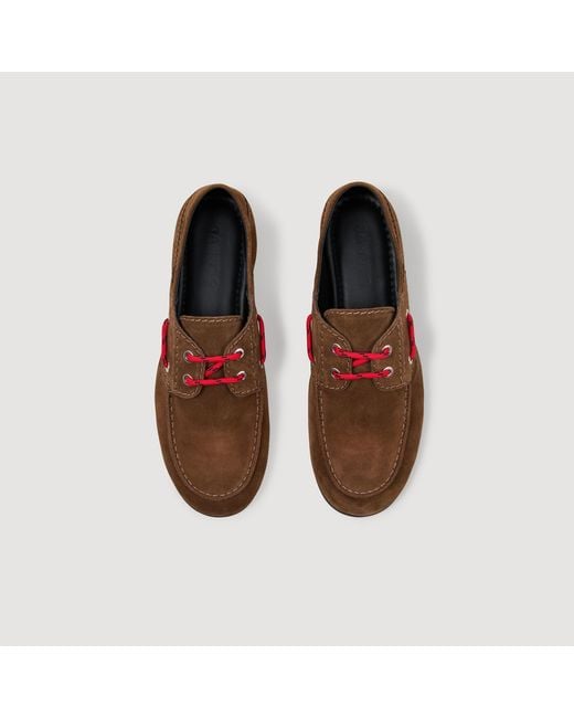 Sandro Brown Suede Lace-Up Boat Shoes