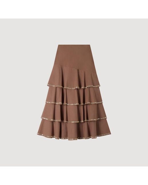 Sandro Brown Long Ruffled Rhinestone Skirt