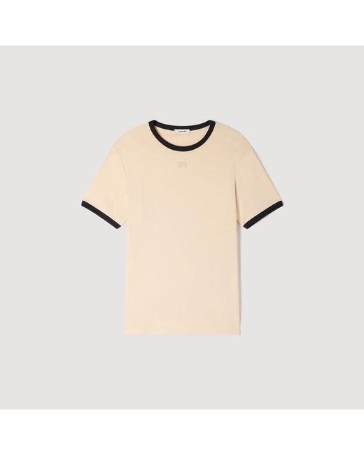 Sandro Natural Two-Tone Patch T-Shirt for men