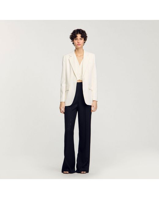 Sandro White Sequin-Stripe Opera Blazer