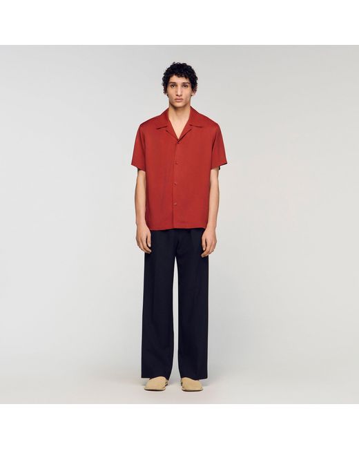 Sandro Red Loose-Fit Shark Collar Shirt for men