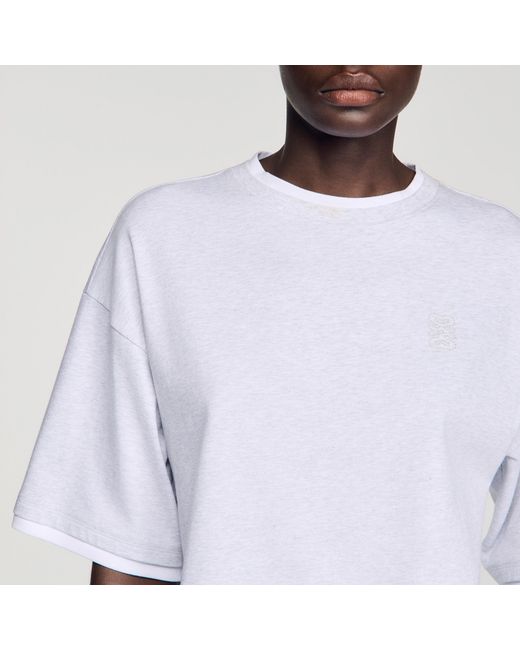 Sandro Blue Embroidered Logo Cotton T-Shirt