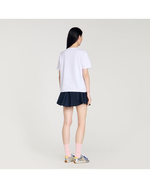 Sandro Blue Horse Embroidery Cotton T-Shirt