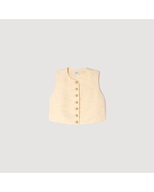 Sandro Natural Pleated Crop Top