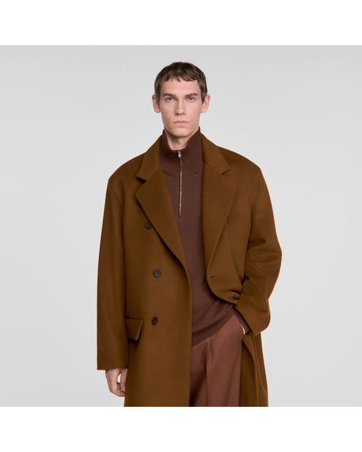 Sandro Brown Double-Breasted Wool-Cashmere Coat for men