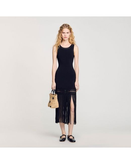 Sandro Blue Fringed Knit Dress