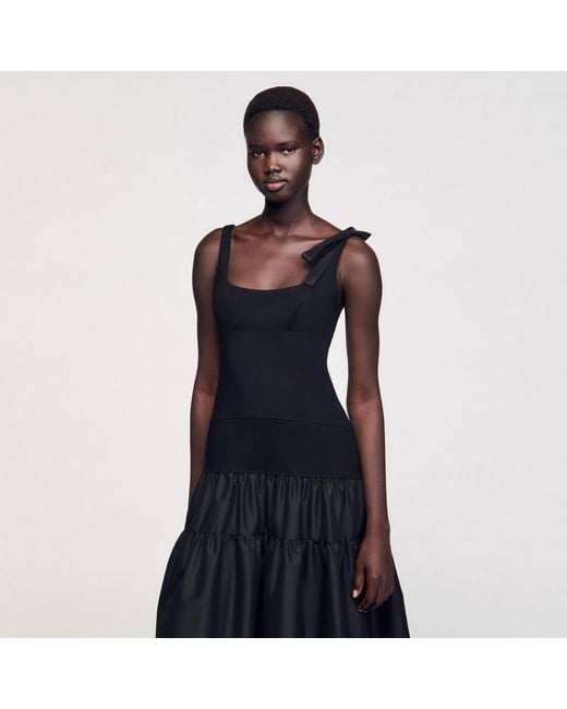 Sandro Blue Long Dual-Material Dress