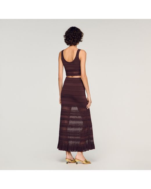 Sandro Purple Pointelle Knit Maxi Skirt