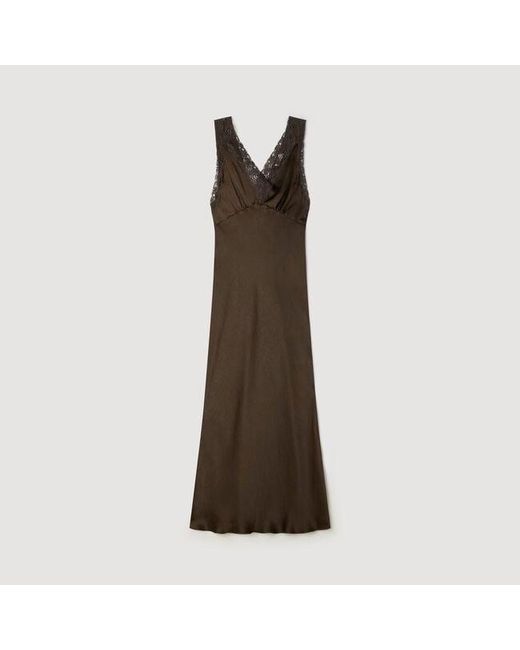Sandro Brown Lace Collar Maxi Dress