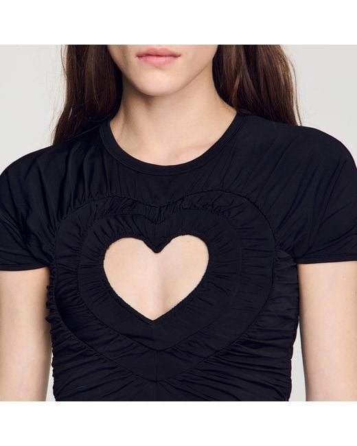 Sandro Blue Ruched Heart Cropped T-Shirt