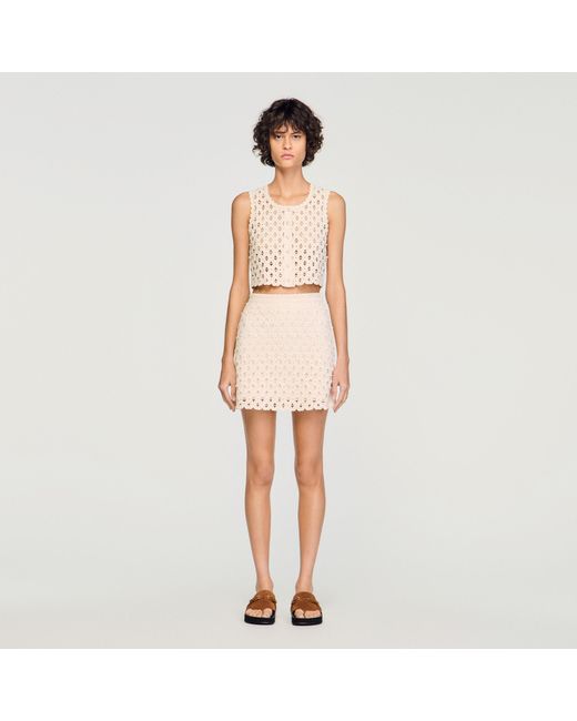 Sandro Natural Short Beaded Crochet Skirt