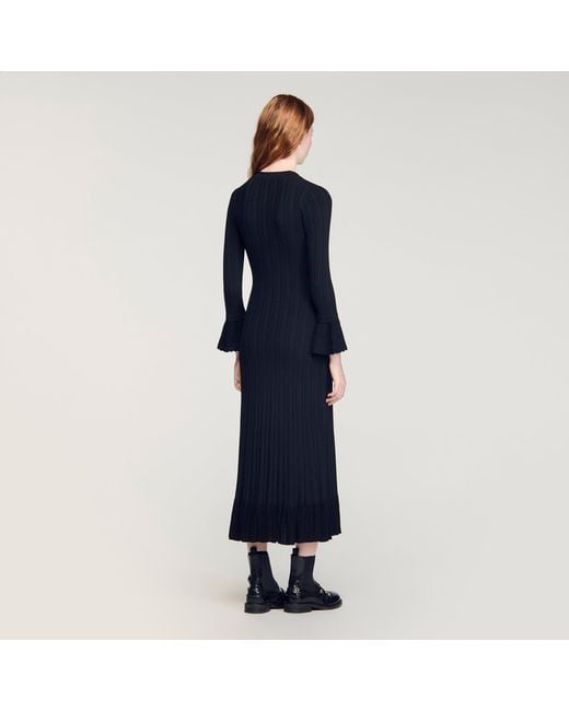 Sandro Blue Knit Maxi Dress With Ruffle