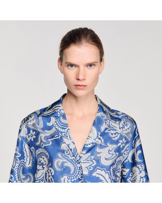Sandro Blue Floral Print Shirt