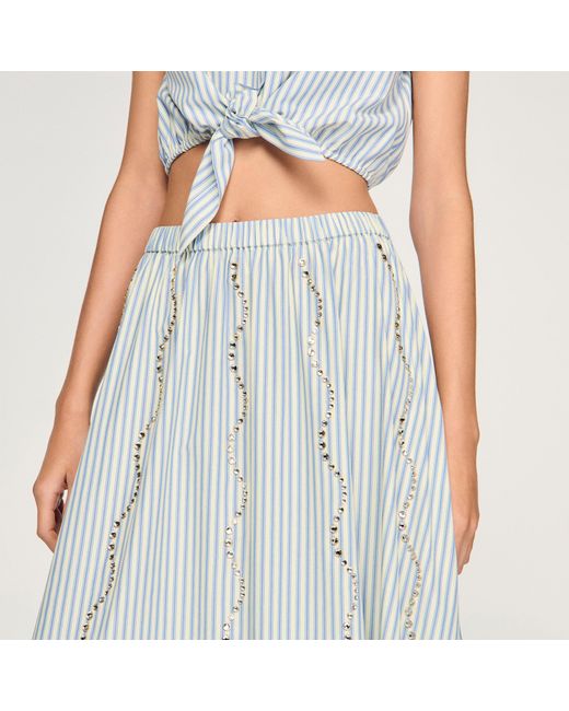 Sandro White Rhinestone Striped Long Skirt