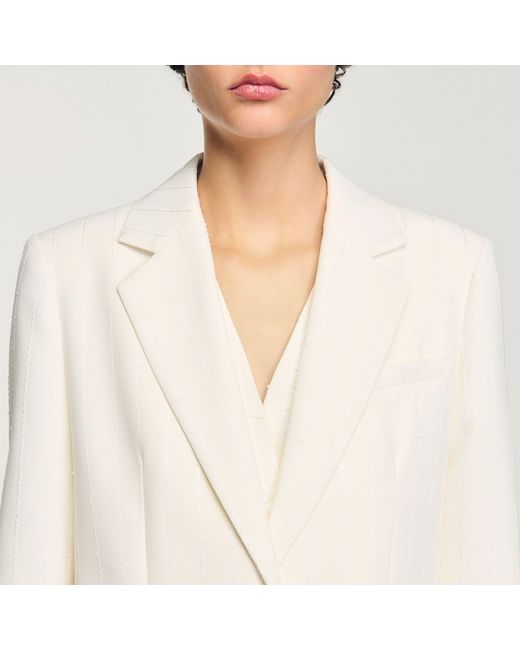 Sandro White Sequin-Stripe Opera Blazer