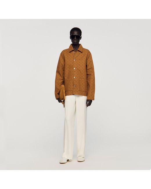 Sandro Brown Square Cross Denim Jacket for men