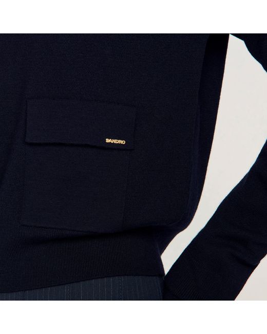 Sandro Blue V-Neck Wool Jumper