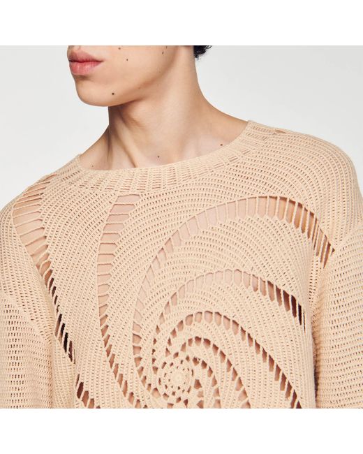 Sandro Natural Cotton Crochet Spiral Jumper for men