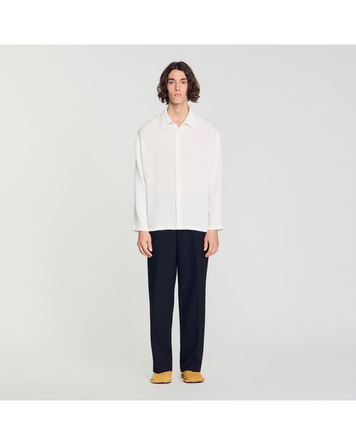 Sandro White Crinkled Loose-Fit Shirt for men