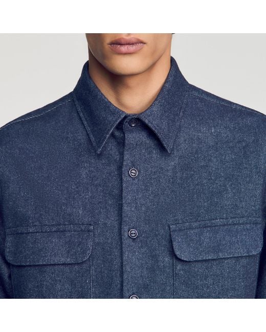 Sandro Blue Cotton Flannel Shirt for men